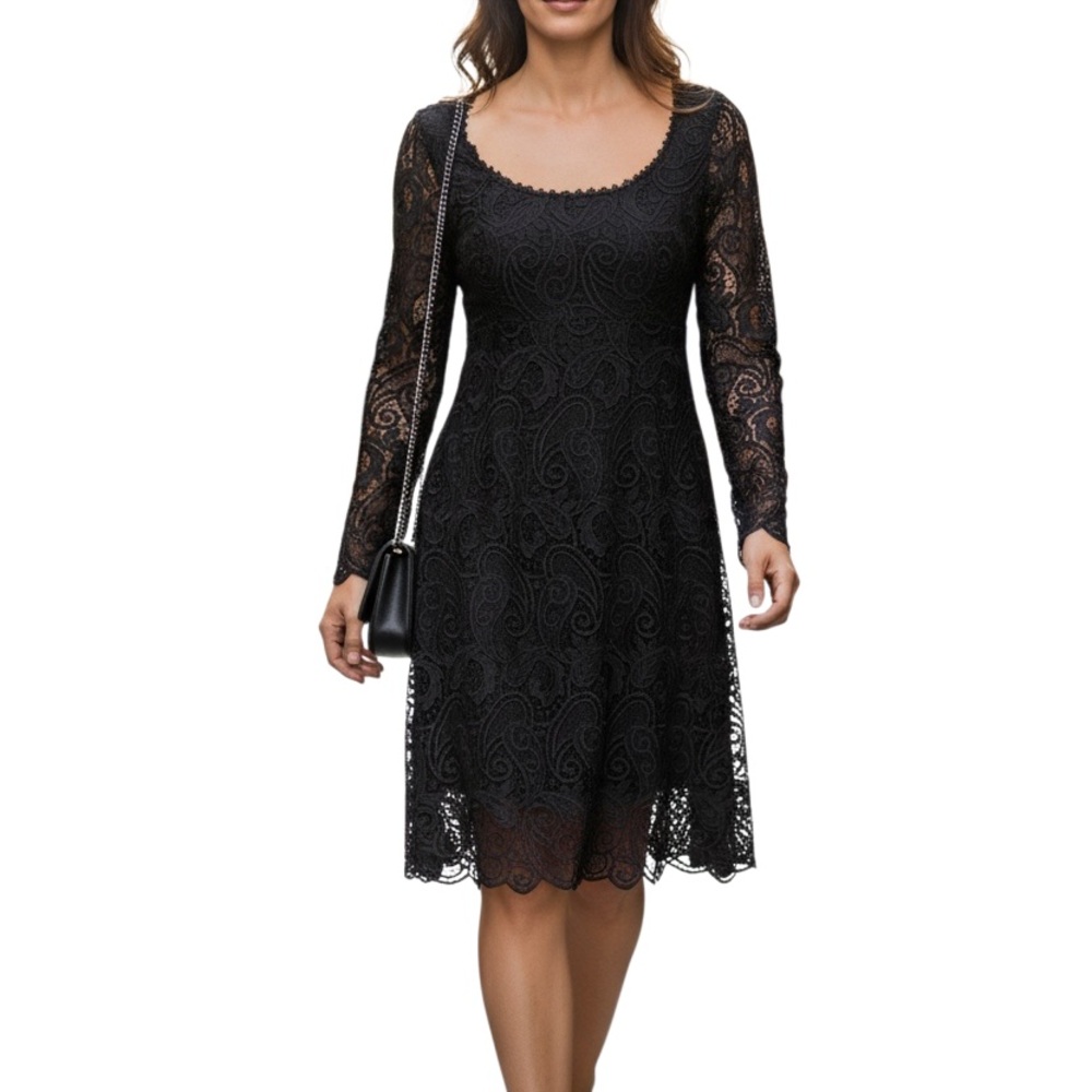 Anthropologie Maeve Embroidered Lace Mini Black Lace Whimsy goth Dress Sz 6 US - Picture 2 of 10